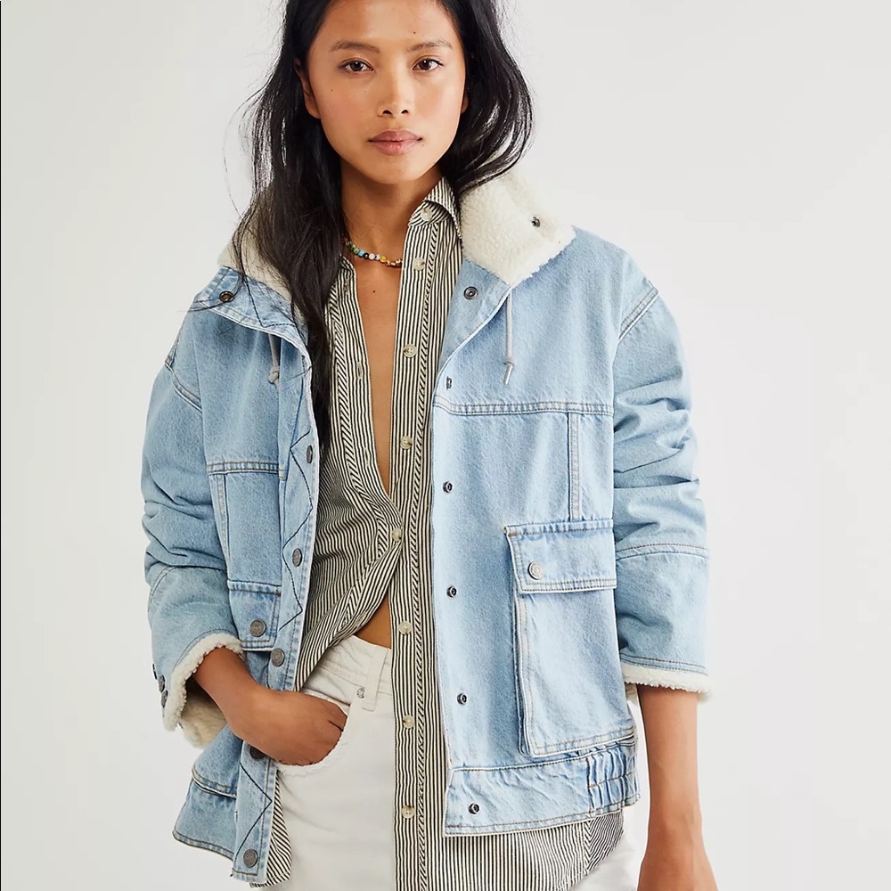 Ariel Cozy Denim Bomber Jacket NWT